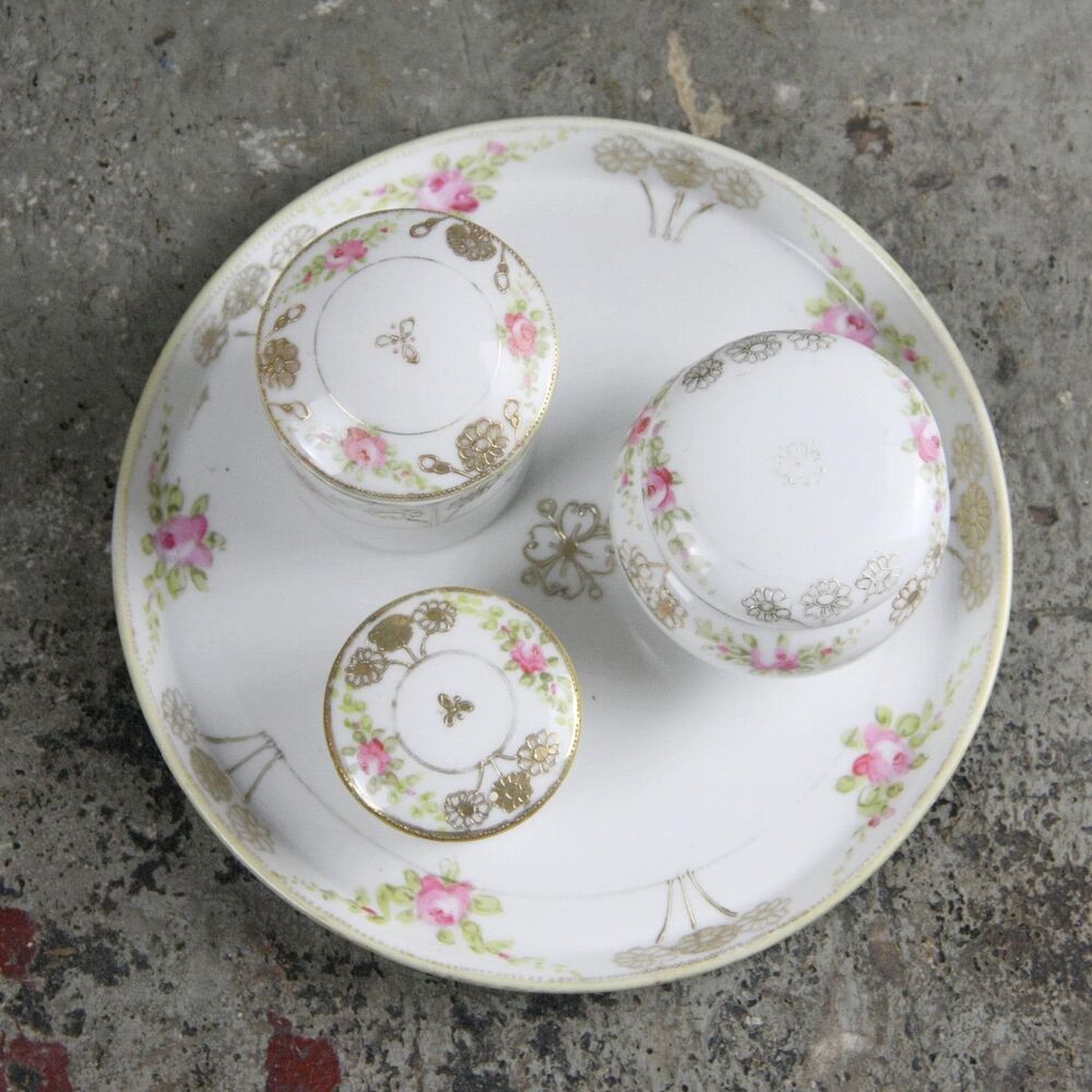 Victorian Nippon Porcelain Floral Dresser Set, circa early 20th century